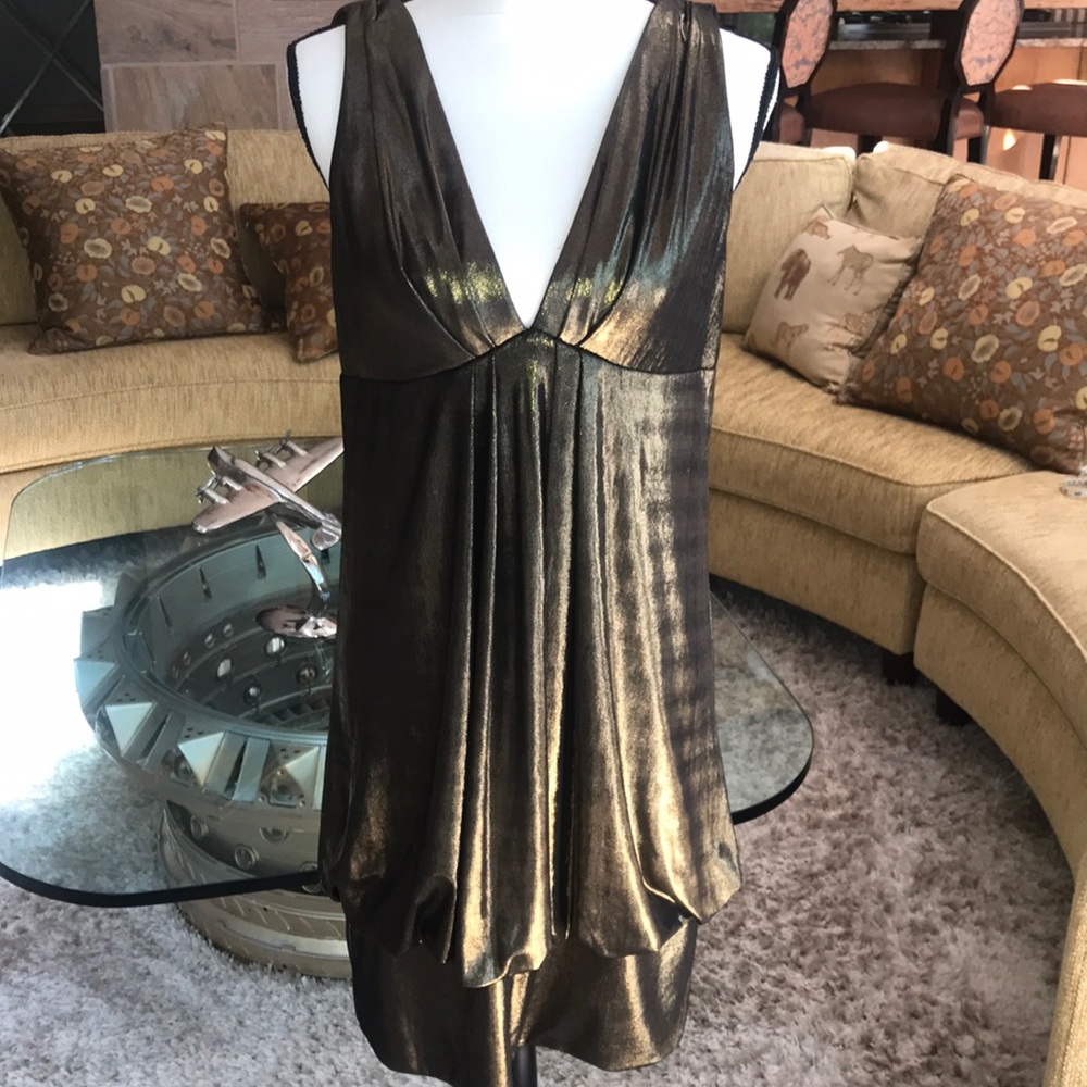⚜️ ABS -Allen Schwartz. SEXY HOT Gold lamé DRAPED & simply STUNNING !⚜️